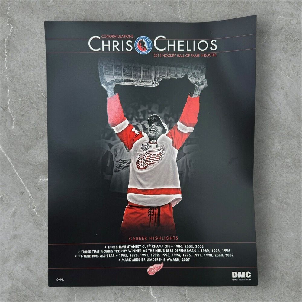 Detroit Red Wings Chris Chelios 11 x 14 Poster 2013 Hockey Hall of Fame Inductee